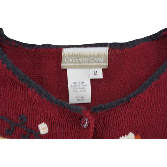 Coldwater Creek Women’s M Burgundy Paisley Embroidered Cardigan Sweater Ramie - Picture 5 of 5